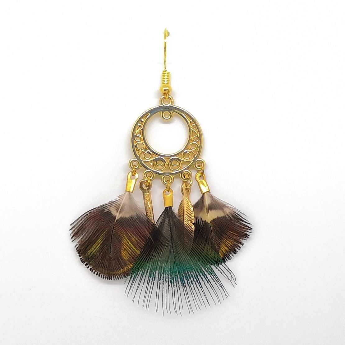 Boucles D'oreilles Plumes Fuchsia Sur Métal Doré - Sans Nickel, Garanti
